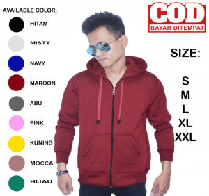 Jaket switer Hoodie Zipper Pria / wanita Polos Bahan Fleece