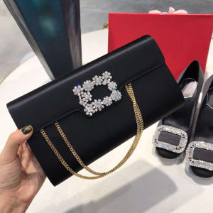 Silk Satin Evening Bag Crossbody Handbag Small Envelope Shape Womens Shoulder Bag for Party Diamond Embellished Magnetic Closure