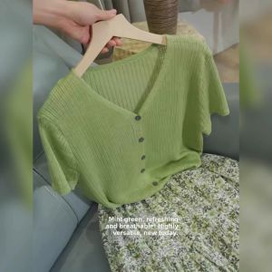 V.C.I | Cool V-neck Short Sleeve Knit Cardigan Womens Summer Light Top