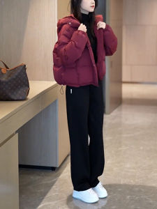 Trendy Warm Cotton Jacket And High Waist Casual Pants Two Piece Set for Women Winter New Style Youthful Outerwear
