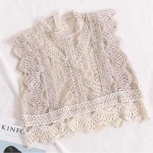 Áo Vest Ren Không Tay Cổ Đứng Ngắn Thanh Lịch Mùa Hè 2022 Áo Sơ Mi Ren Thêu Tay Áo Ren Phong Cách Ngọt Ngào Thời Trang Nữ