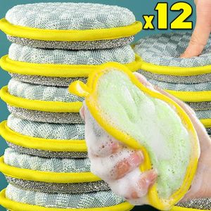 12PCS Thickened Double-Sided Sponge Dishwashing Brush Reusable Sponge for Wiping Pots and Bowls Tableware Brush Household Kitchen Cleaning Tools
