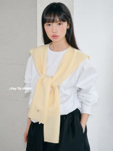 Feytiy Pure Wool Knitted Small Shoulder Wrap Womens Outerwear Cross Knot Neck Protection Warmth Spring Autumn Korean Style