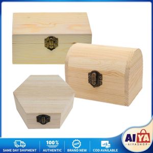 Rectangular Wooden Storage Box Vintage Wooden Box Wooden Gift Packaging Box Flip Type Multi Color Storage Jewelry Necklace Ring