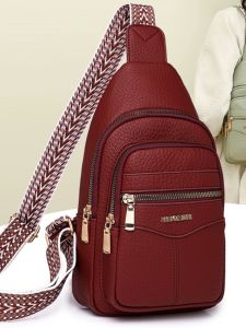 Fashionable Soft Leather Crossbody Chest Bag Womens Travel Lightweight Single Shoulder Sling Bag Versatile Ladies Front Pack