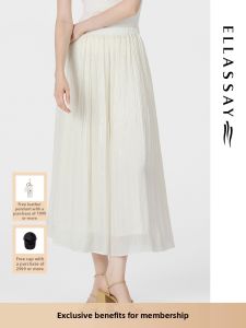 ELLASSAY | Autumn New Pleated Moon White French Date A-line Skirt