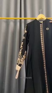 gamis hitam motif terbaru simple elegant kekinian manik swarovsky produk amore by ruby edisi nagita dress