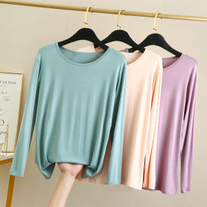 Áo Sơ Mi Modal Cổ Thấp Tay Dài Mỏng Mùa Xuân Thu Cỡ Lớn Ôm Vừa Vặn Áo Lót Mùa Đông Áo Thun Cổ Tròn Màu Trơn Phong Cách Hàn Quốc