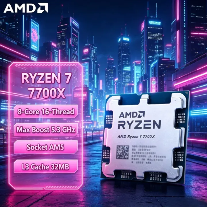 AMD | AMD For DIY Gaming PC AMD Ryzen 7 7700X AM5 CPU 8C16T 5.3GHz Overclockable Processor Without Original Box