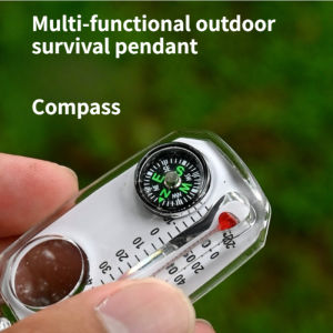 Mini Outdoor Survival Keychain 3-in-1 Compass Thermometer Magnifier Portable Pocket SizeCamping Hiking Emergency Navigation Tool