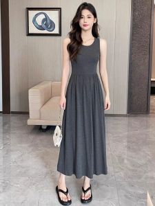 QIAOCHENXIAN | Summer Maxi Dress with Waist Cincher Sleeveless Strap Over Knee Length