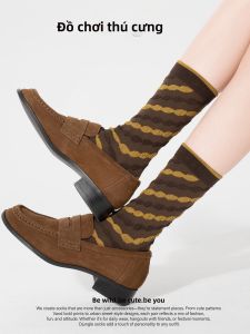 djungle | Vớ Cao Gối Hình Sọc Vintage Màu Nâu Không Xương Cho Nữ