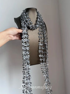 ผ้าพันคอยาวทรงกลวงประดับเลื่อมเงินสำหรับผู้หญิง ดีไซน์เก๋ไก๋ แฟชั่น ฤดูใบไม้ผลิและฤดูร้อน ผ้าไหม ผ้าพันคอ ผ้าคลุมไหล่