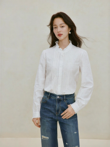 INMAN | French Royal Style Floral Lace Stand Collar Long Sleeve Vintage Womens Shirt