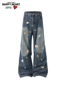 CHARLES JANGS HAPPY HEART | Dog Doodle Stud Decor Denim Pants