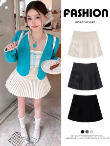 กระโปรงสั้นผ้าซาตินสีขาวสไตล์เกาหลีสำหรับผู้หญิงในฤดูร้อน JK กระโปรงสั้นทรงเอสีขาวสุดเก๋และสุดเท่สำหรับผู้หญิง