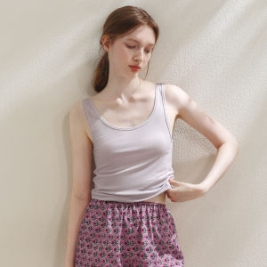 XEXZ | Áo ba lỗ cổ chữ U bằng lụa băng dệt kim gợi cảm XEXZ mùa hè đơn giản mặc ở nhà áo lót màu trơn cho nữ