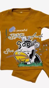 Setelan Kaos Anak dan Celana Pendek Anak Laki Laki Perempuan Usia 1-6 Tahun Hewan Sapi Warna Coklat