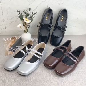 0101 Sepatu Ballet Flat Wanita Import Tumit Kubus Elegan dengan Tali - Bisa COD