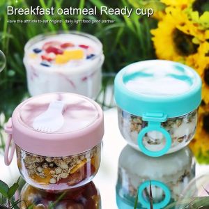 600ml Oatmeal Cup Airtight Lid Thickened with Spoon Food Storage Portable Overnight Yogurt Milk Salad Breakfast Jar