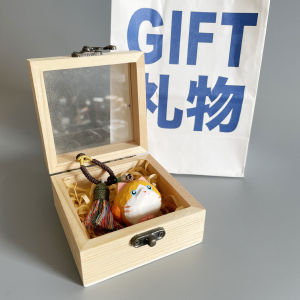 Handcrafted Wood Carved Orange Cat Keychain with Hand Twisted Rope for Car Keys Bag Pendant Creative Gift for Friends