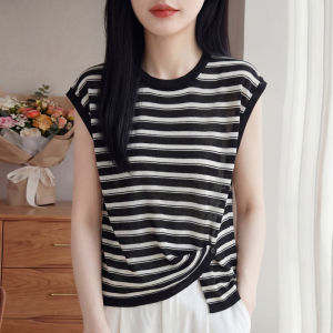 SHEHAN | Commuting Retro Stripe Lightweight Ice Hemp T-shirt