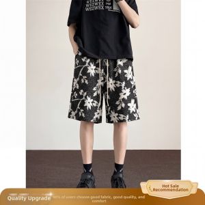 OUMULONG | Wine Red Patterned Mens Shorts Summer Breathable
