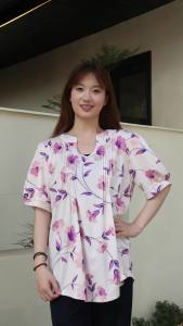 U Neck Tshirt Oversize Women Cotton Loose Puff Sleeves Shirt For Women Floral Knitted Tops For Women Breathable Blouses Women Top Casual Plus Size