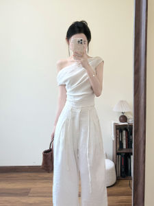 YUEZHONGWEI | Design Sensibility Slim Fit Off-Shoulder Short Sleeve T-Shirt White