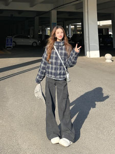 American Style Loose Womens Workwear Jeans High Waist Grey Spring New Long Pants Slimming Wide Leg Trousers Floor-Length