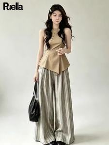 puella | Summer New Women Two-Piece Set Sleeveless Cinch Waist Top Wide Leg Pants