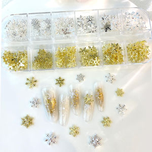 12 Grids Mix Design 3D Silver Gold Snowflake Metal Nail Decoration Christmas Jingle Bell Garland Reindeer Nails Art Charms