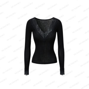 Lace Spliced V-Neck Waist-Tightening Skinny T-Shirt
