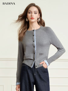 Bathina Miu Color Block Knitted Sweater Womens Autumn New Bright Thread Elegance Top Ladylike Commute Style Nylon Fabric