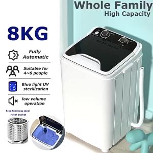 Mini Top-Loading Washing Machine8KG Semi Automatic Single-tub With Spin Drying Function And UV Sterilization Family Washing MachineStainless Steel Drain Basket