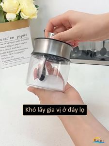 [Hàng Chính Hãng] Bộ Hũ Gia Vị Thủy Tinh Kèm Muỗng và Khay SSGP Lọ Đựng Muối Đường Cao Cấp Nắp Inox 304 Kín Hơi