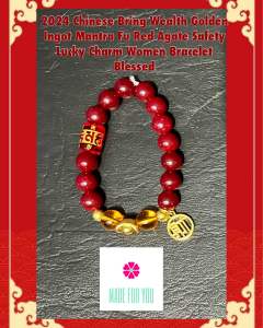 2024 Chinese Bring Wealth Golden Ingot Mantra Fu Red Agate Safety Lucky Charm Women Bracelet Blessed