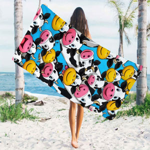 Cartoon Smiley Cow Quick Drying Microfiber Beach Towel Lightweight for Swimming Camping Yoga - Bath Towel