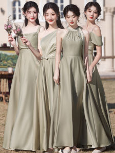 Váy Dài Bridesmaid Sang Trọng Đơn Giản Tôn Dáng Vải Satin Xanh Lá