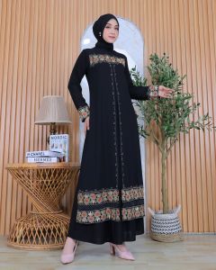 Gamis Abaya Turkey Simpel Bordir Motif Nanas Merah Murah Berkualitas Terlaris - Abaya Turkey Best Seller by Paris Abaya Bahan Jersey Mix Ceruty Size M L  XL XXL