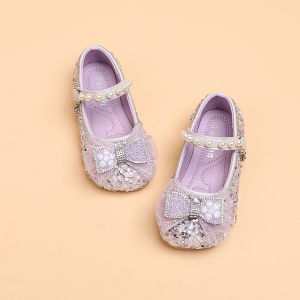 Princess Shoes for Girls Female Baby Shoes Elsa Performance Crystal Shoes 2024 Spring New Arrival Kids Leather Shoes Soft Bottom Flats