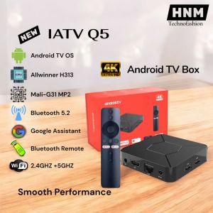 Android tv box IATV Q5 with Bluetooth Voice Remote Control | 5G WIFI | 4K UHD | Bluetooth 5.2 | Plug and Play