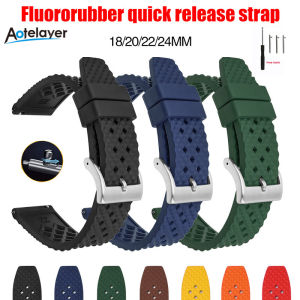 Aotelayer 18mm 20mm 22mm 24mm Fluorine Rubber Strap & Waterproof Silicone Sport Replacement Watch Band for Omega/Seiko Diving Wrist Bracelet