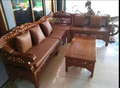 kursi tamu minimalis kayu jati + dudukan sofa