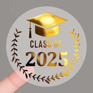 New 2025 Transparent Gold-Stamped Graduation Cap Stickers Envelope Non-Drying Adhesive Labels Sealing Stickers Festival Supplies