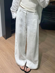 XIANYIJIAO | White Summer Lightweight High-Waisted Wide Leg Linen Trousers