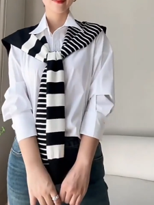 PANPIA New Match Black And White Knitted Striped All-Matching Fashion Decoration Website Red Plus-Sized Neck Protection Shoulder Shawl