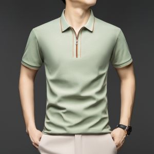 Original Design Mens Polo Shirt Solid Color Simple Different Color Front Sleeve Summer Lapel T-Shirt Business Classic Menswear