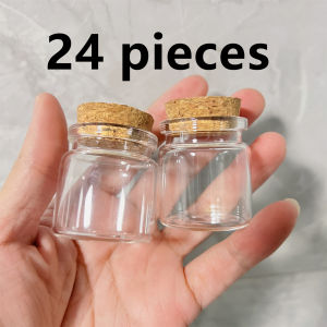 24 PCS 26x37x40mm 25ml Glass Bottles with Cork - Transparent Mini Glass Jars for Wishing Jar DIY Crafts Wedding Favors Decor