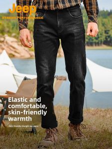 Jeep | Jeep Mens Outdoor Casual Jeans Breathable Hiking Pants Loose High Elastic Cone-Shaped Windproof Autumn Winter Camping Trousers
